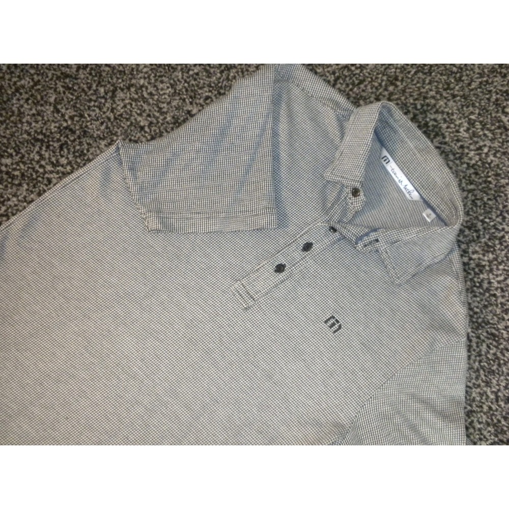 Travis Mathew Polo Shirt S Black Gray Houndstooth Golf Short Sleeve 4‎ Button
